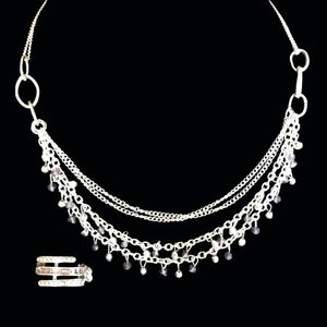 NWT Set of Necklace with earrings, cuff bracelet & stretchable ring with purple